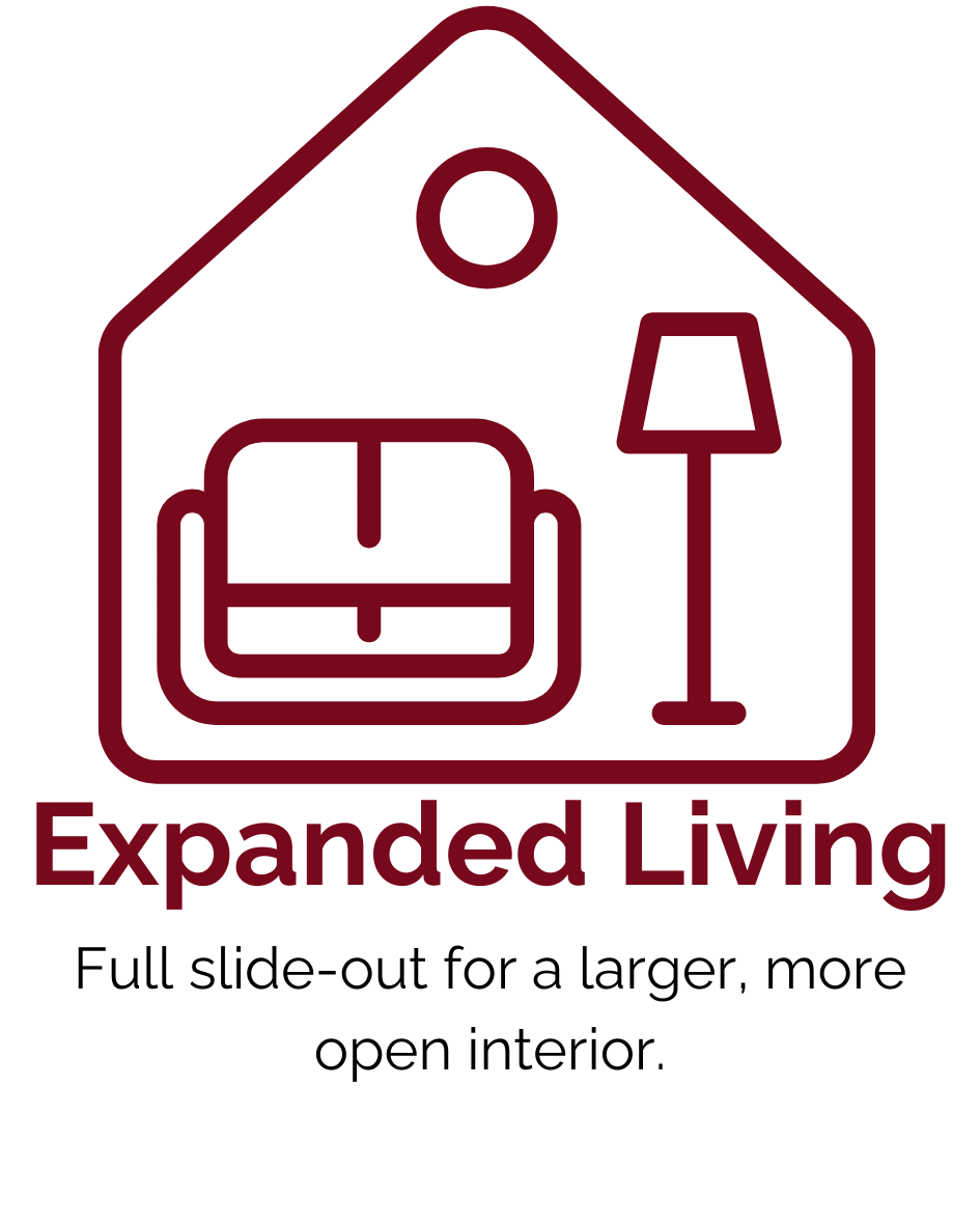 Icon - Expanded living: Full slide-out for a larger, more open interior.