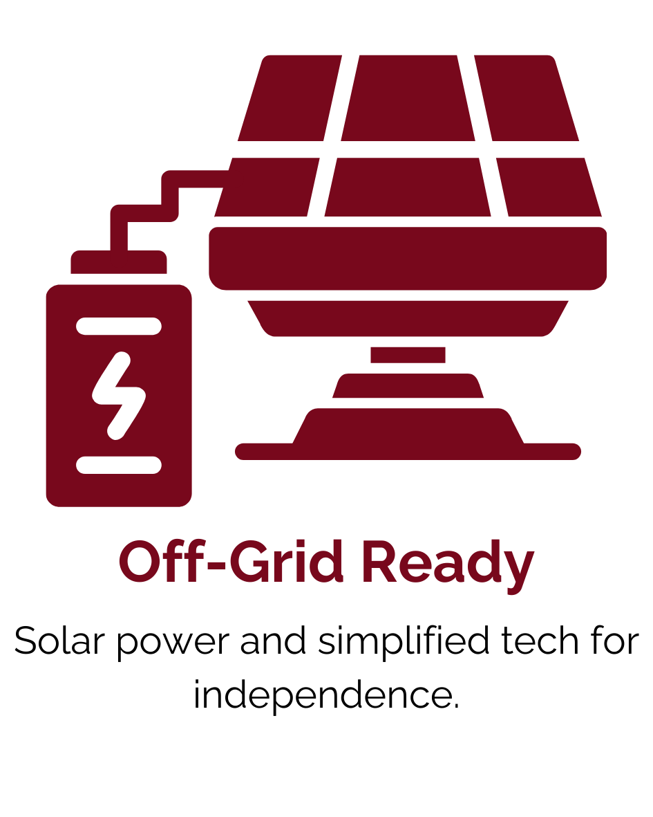 Icon - Off-grid ready: solar power and simplified tech for independence
